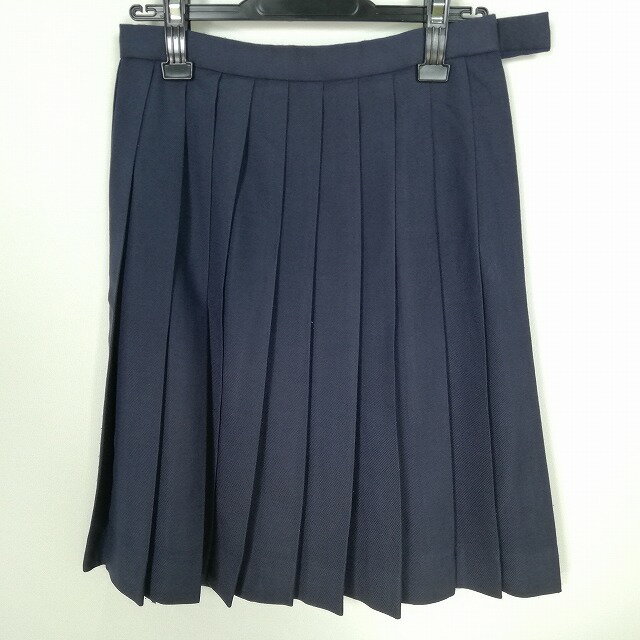 スクールスカート 冬物 w63-丈55 紺 中学 高校 プリーツ 学生服 制服 女子 中古 HK7687