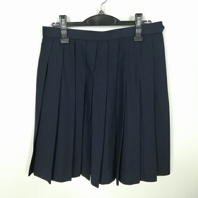 スクールスカート 大きいサイズ 冬物 w72-丈55 紺 中学 高校 プリーツ 学生服 制服 女子 中古 HK9383