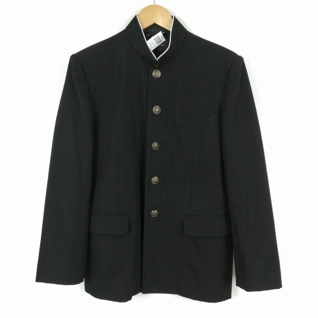 学生服 学ラン 男子 上着 ウール混 標準型学生服 ラウンドカラー カシドス 黒 中古 ランクC a3 JJ5554