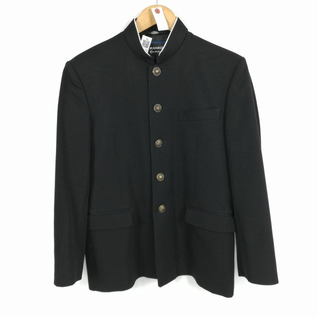 学生服 学ラン 165A 男子 カンコー Dry Wash 上着 ウール混 標準型学生服 ラウンドカラー カシドス 黒 中古 ランクC a3 JJ5564