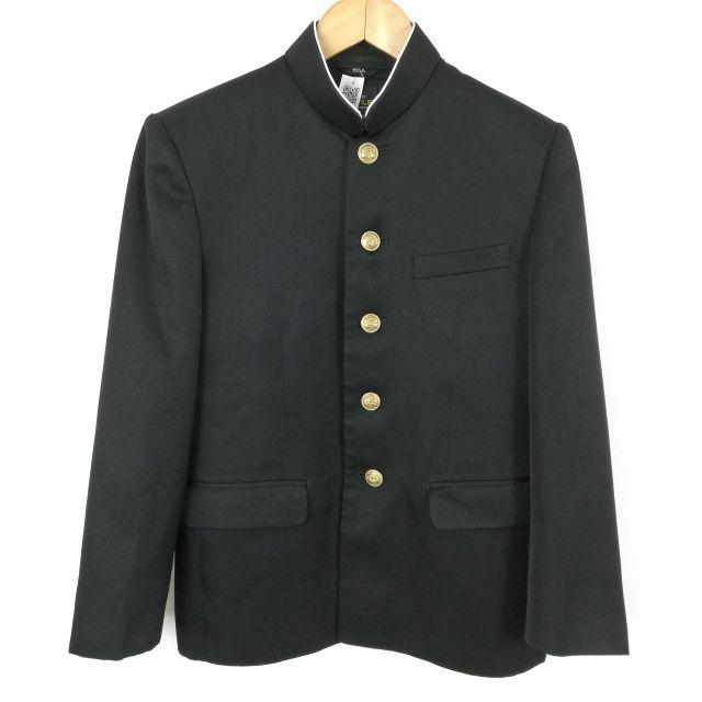 学生服 学ラン 155A 男子 富士ヨット 上着 ウール混 標準型学生服 ラウンドカラー カシドス 黒 中古 ランクC a3 JJ5572