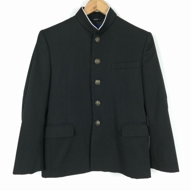 学生服 学ラン 155A 男子 トンボ 上着 ウール混 ラウンドカラー カシドス 黒 中古 ランクC a3 JJ5702