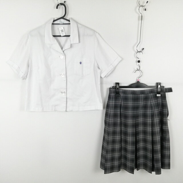 ブラウス チェックスカート 上下2点セット 大きいサイズ 特大 夏物 女子 学生服 中学 高校 白 制服 中古 ランクC NA6102