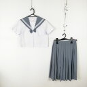 セーラー服 スカート リボン 上下3点セット 夏物 白3本線 女子 学生服 中学 高校 白 制服 中古 ランクC EY9724