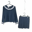 コスプレ セーラー服 ミニスカート 上下2点セット L 白3本線 女子 学生服 中学 高校 紺 制服 中古 GM1241