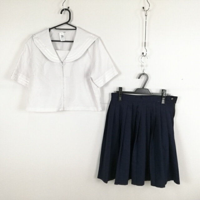 コスプレ セーラー服 スカート 上下2点セット 4L 大きいサイズ 白2本線 女子 学生服 中学 高校 白 制服 中古 GM1247