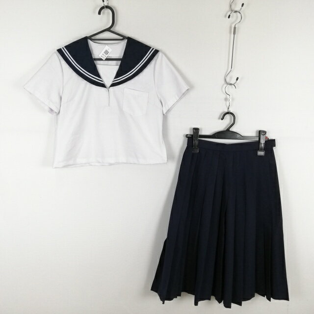 コスプレ セーラー服 スカート 上下2点セット M 白2本線 女子 学生服 中学 高校 白 制服 中古 GM1278