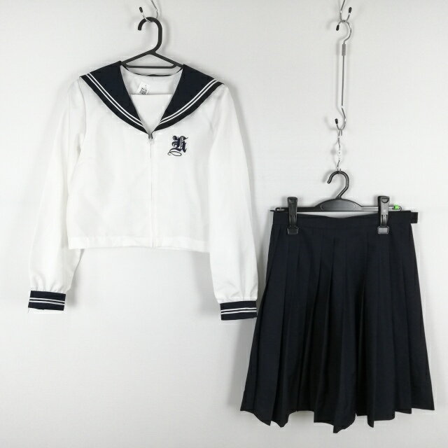 コスプレ セーラー服 スカート 上下2点セット L 白2本線 女子 学生服 中学 高校 白 制服 中古 GM1280
