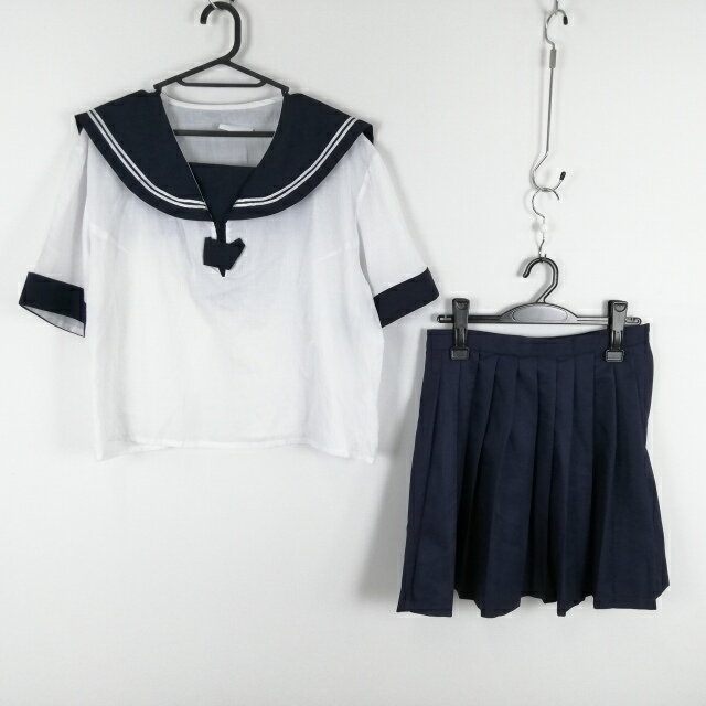 コスプレ セーラー服 ミニスカート 上下2点セット 大きいサイズ 特大 白2本線 女子 学生服 中学 高校 白 制服 中古 GM1287