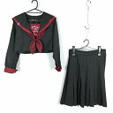 コスプレ セーラー服 スカート リボン 上下3点セット M 女子 学生服 中学 高校 黒 制服 中古 GM1292