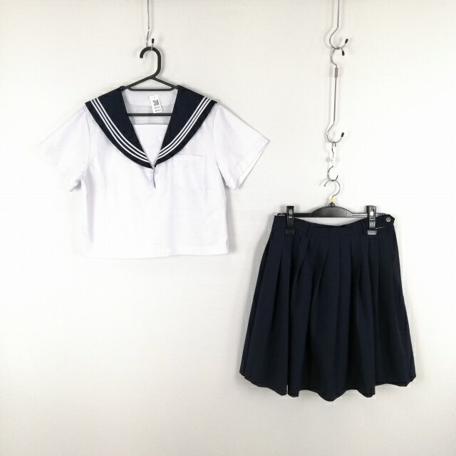 コスプレ セーラー服 スカート 上下2点セット XL 大きいサイズ 白3本線 女子 学生服 中学 高校 白 制服 中古 GM1324