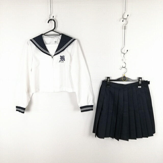 コスプレ セーラー服 ミニスカート 上下2点セット M 白2本線 女子 学生服 中学 高校 白 制服 中古 GM1327