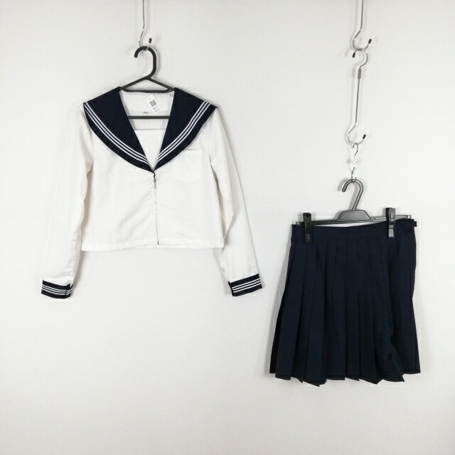 コスプレ セーラー服 スカート 上下2点セット M 白3本線 女子 学生服 中学 高校 白 制服 中古 GM1331