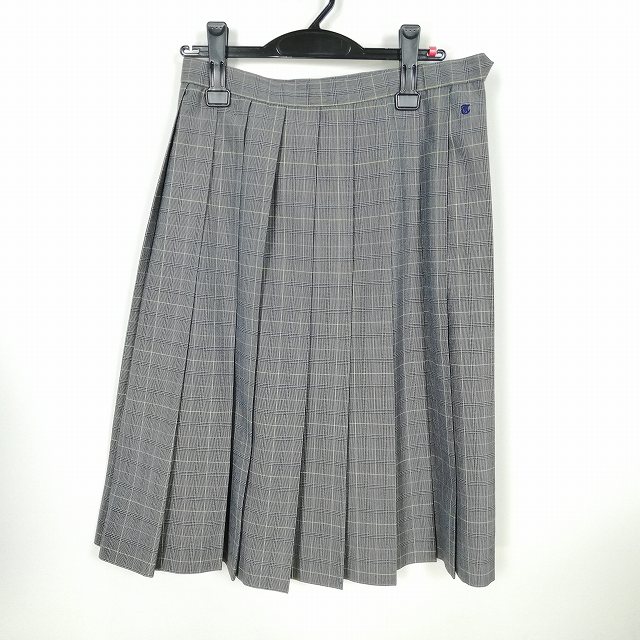 スクールスカート 夏物 w63-丈64 チェック 中学 高校 プリーツ 学生服 制服 女子 中古 HK2397