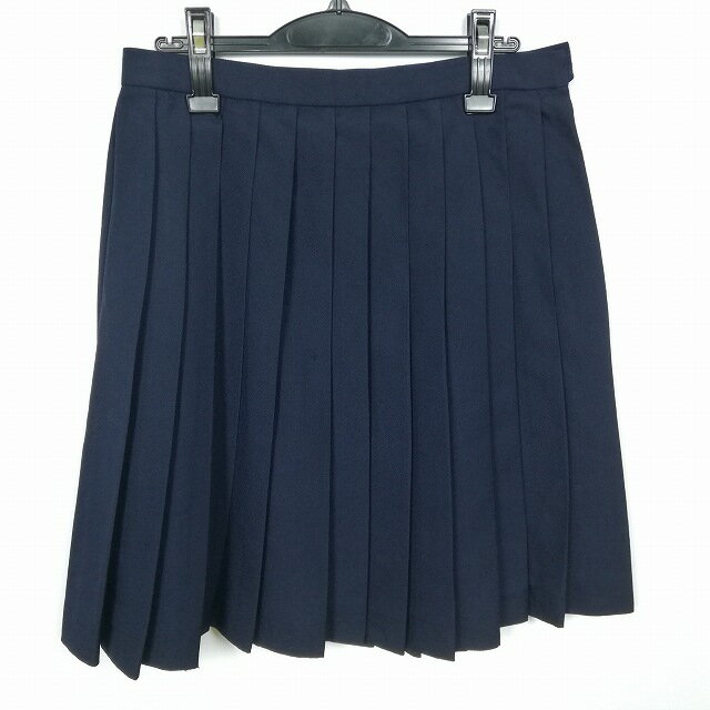 スクールスカート 冬物 w69-丈57 紺 中学 高校 プリーツ 学生服 制服 女子 中古 HK3905
