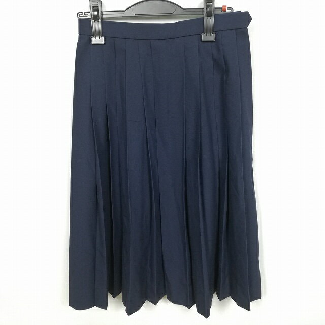 スクールスカート 夏物 w63-丈65 紺 中学 高校 プリーツ 学生服 制服 女子 中古 HK5356