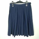 スクールスカート 夏物 w66-丈60 紺 中学 高校 プリーツ 学生服 制服 女子 中古 HK6794
