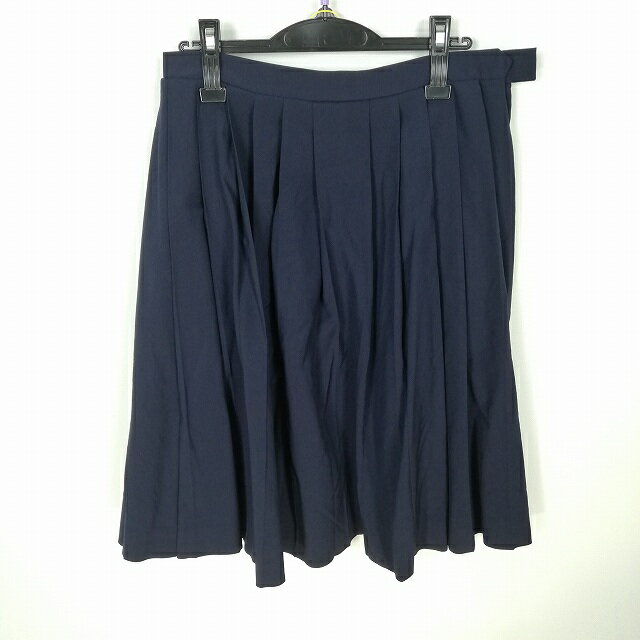 スクールスカート 大きいサイズ 夏物 w75-丈61 紺 中学 高校 プリーツ 学生服 制服 女子 中古 HK6795
