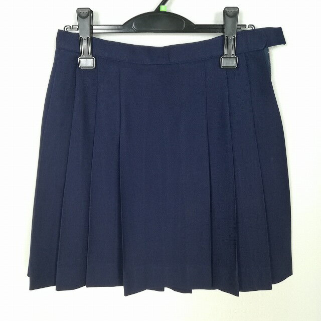 スクールスカート 冬物 w66-丈46 紺 埼玉山村学園高校 プリーツ 学生服 制服 女子 中古 HK6810