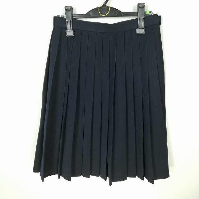 スクールスカート 冬物 w66-丈59 紺 中学 高校 プリーツ 学生服 制服 女子 中古 HK6821