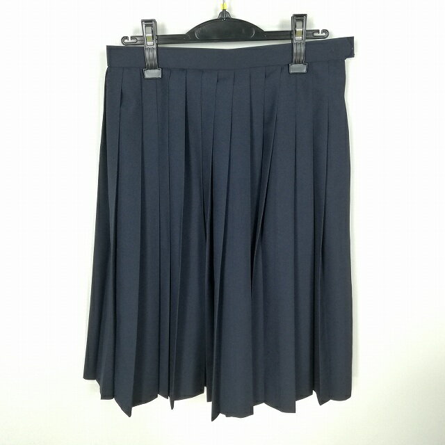 スクールスカート 夏物 w69-丈63 紺 中学 高校 プリーツ 学生服 制服 女子 中古 HK9408