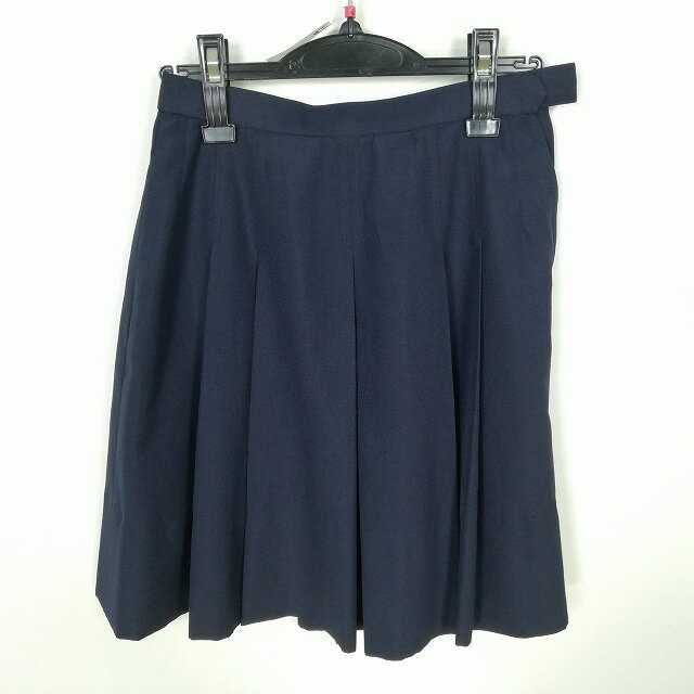 スクールスカート 夏物 w63-丈50 紺 中学 高校 プリーツ 学生服 制服 女子 中古 HK9412