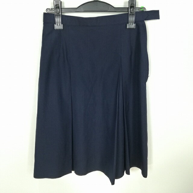 スクールスカート 夏物 w66-丈59 紺 中学 高校 プリーツ 学生服 制服 女子 中古 HK9415
