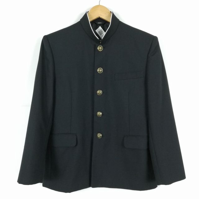 学生服 学ラン 160A 男子 上着 ウール混 ラウンドカラー サージ 黒 中古 ランクB a3 JJ5629