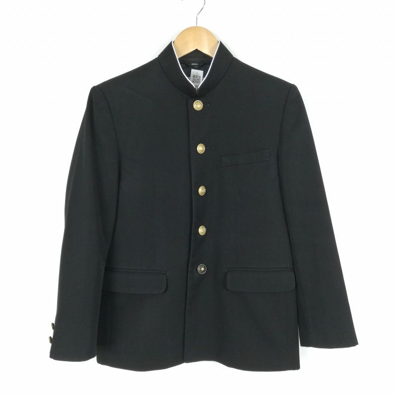 学生服 学ラン 155A 男子 富士ヨット 上着 ウール混 標準型学生服 ラウンドカラー カシドス 黒 中古 ランクC a3 JJ5634