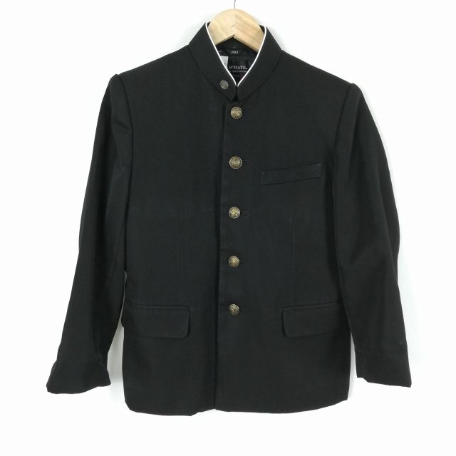 学生服 学ラン 155A 男子 上着 ウール混 ラウンドカラー カシドス 黒 中古 ランクC a3 JJ5764