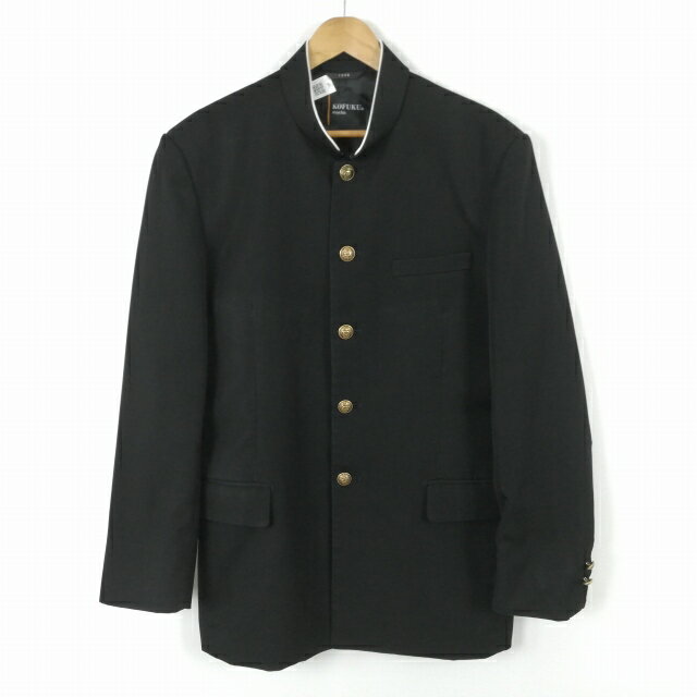 学生服 学ラン 190A 男子 上着 丸洗い可 ウール混 標準型学生服 ラウンドカラー カシドス 黒 中古 ランクC a3 JJ6605