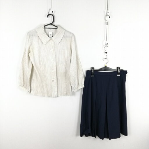 ブラウス スカート 上下2点セット M 中間服 女子 学生服 中学 高校 ストライプ(オフ白/グレー) 制服 中古 ランクC NA4407 ブラウス スカート 上下2点セット M 中間服 女子 学生服 中学 高校 ストライプ(オフ白/グレー) 制服 中古 ランクC NA4407