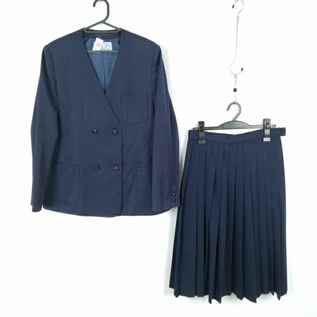 イートン スカート 上下2点セット 大きいサイズ 富士ヨット 冬物 女子 学生服 中学 高校 紺 制服 中古 ランクC NA6117
