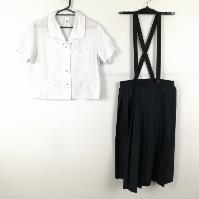 ブラウス スカート 上下2点セット 大きいサイズ 夏物 女子 学生服 宮崎北高校 白 制服 中古 ランクC EY8653