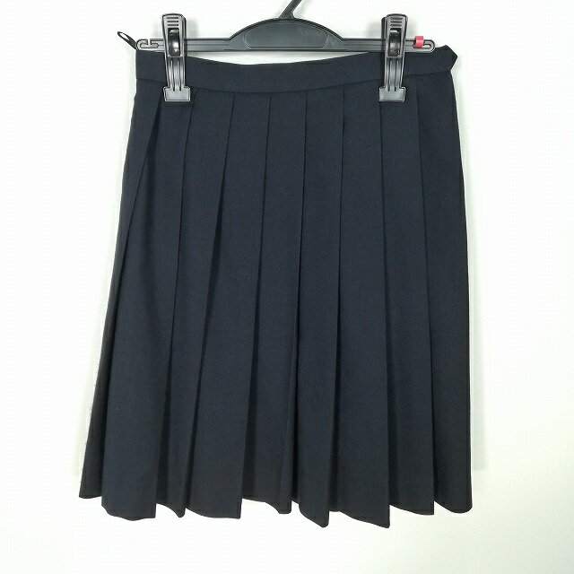 スクールスカート 冬物 w63-丈54 紺 中学 高校 プリーツ 学生服 制服 女子 中古 HK1472