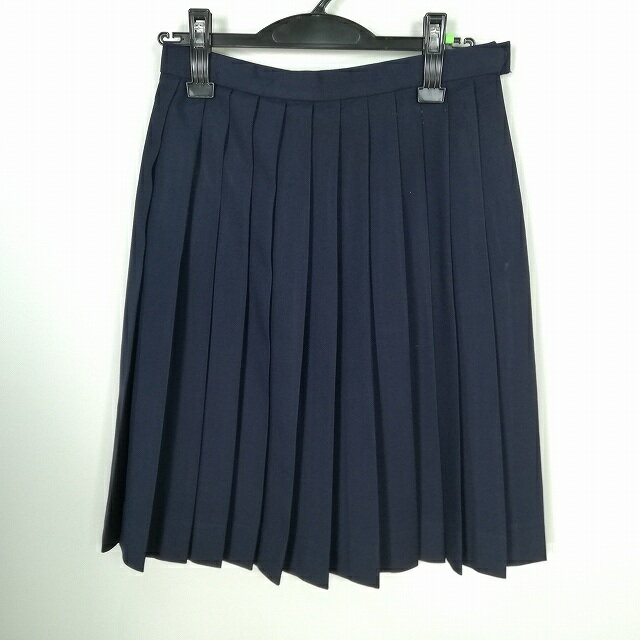 スクールスカート 冬物 w66-丈57 紺 中学 高校 プリーツ 学生服 制服 女子 中古 HK3615