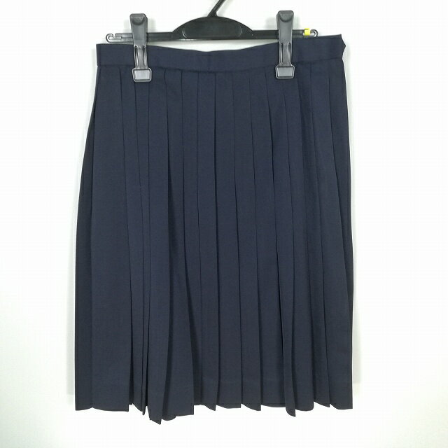 スクールスカート 冬物 w69-丈60 紺 中学 高校 プリーツ 学生服 制服 女子 中古 HK3885