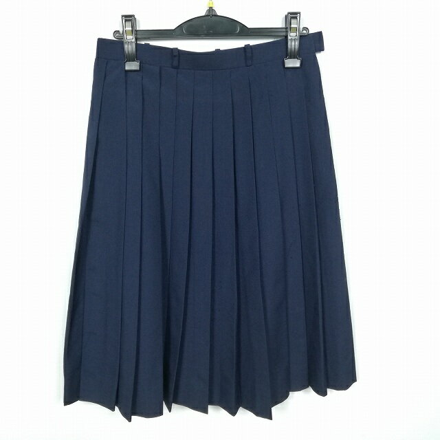 スクールスカート 夏物 w69-丈65 紺 中学 高校 プリーツ 学生服 制服 女子 中古 HK3922