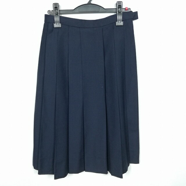 スクールスカート 夏物 w63-丈66 紺 中学 高校 プリーツ 学生服 制服 女子 中古 HK3927