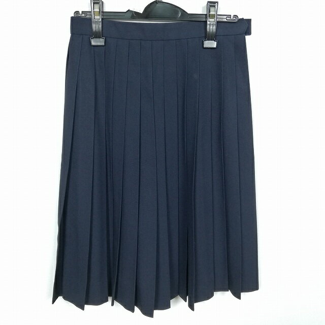 スクールスカート 夏物 w60-丈59 紺 中学 高校 プリーツ 学生服 制服 女子 中古 HK3931
