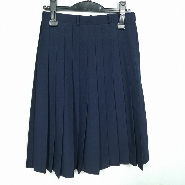 スクールスカート 夏物 w60-丈62 紺 中学 高校 プリーツ 学生服 制服 女子 中古 HK3938