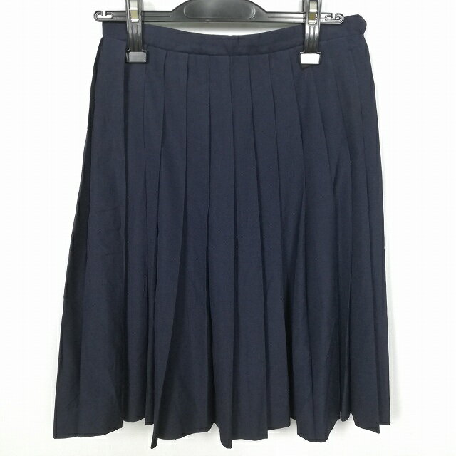 スクールスカート 夏物 w63-丈58 紺 中学 高校 プリーツ 学生服 制服 女子 中古 HK5377