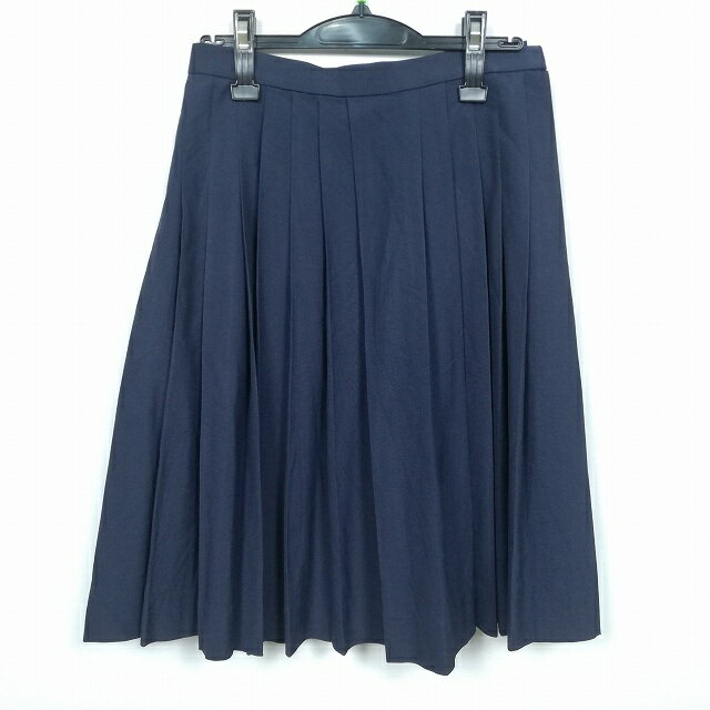 スクールスカート 夏物 w66-丈60 紺 中学 高校 プリーツ 学生服 制服 女子 中古 HK5456