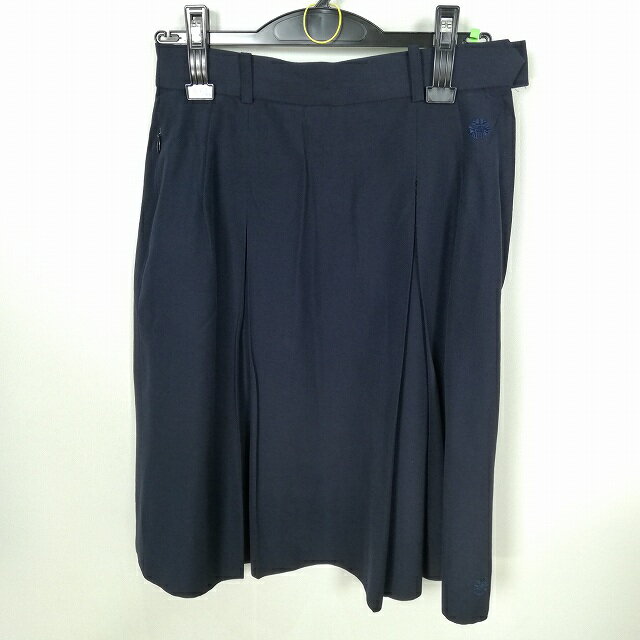 スクールスカート 夏物 w66-丈58 紺 中学 高校 プリーツ 学生服 制服 女子 中古 HK5492