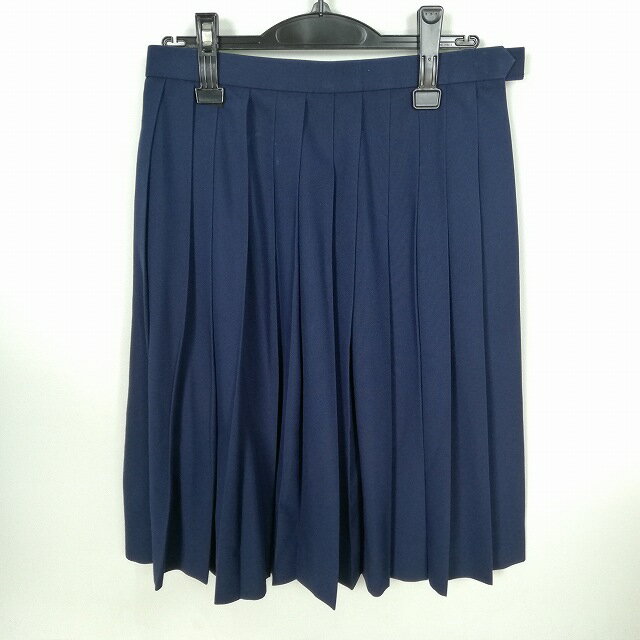 スクールスカート 夏物 w66-丈60 紺 中学 高校 プリーツ 学生服 制服 女子 中古 HK5554