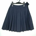 スクールスカート 夏物 w60-丈52 紺 中学 高校 プリーツ 学生服 制服 女子 中古 HK7002