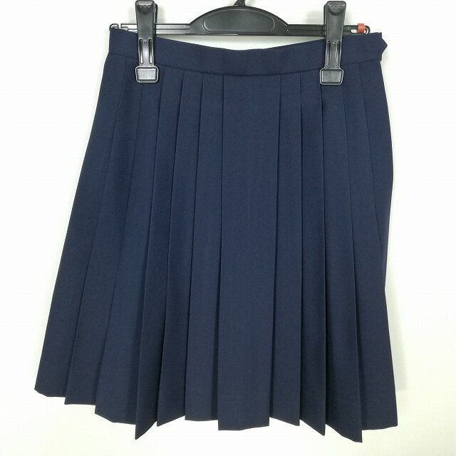 スクールスカート 冬物 w60-丈51 紺 中学 高校 プリーツ 学生服 制服 女子 中古 HK7383