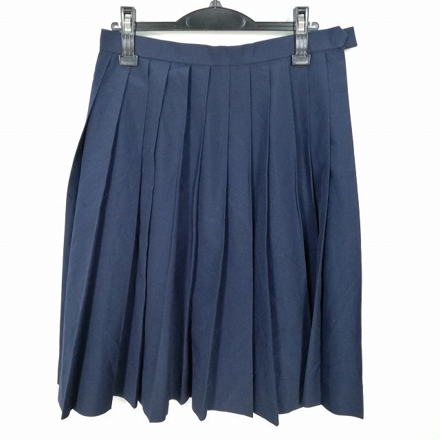 スクールスカート 大きいサイズ 夏物 w72-丈61 紺 中学 高校 プリーツ 学生服 制服 女子 中古 IN3152