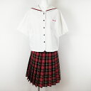 セーラー服 チェックスカート 上下2点セット 指定 大きいサイズ 特大 カンコー 夏物 黒赤各1本線 愛知豊田大谷高校 白 中古 ランクC NA0781