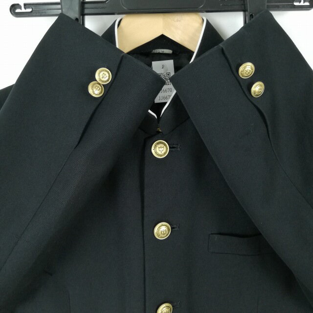 学生服 学ラン 165A 男子 上着 丸洗い可 標準型学生服 ラウンドカラー カシドス 黒 中古 ランクC a3 JJ6670